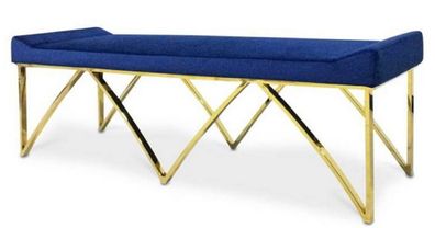 Casa Padrino Luxus Sitzbank Blau / Gold 152 x 65 x H. 50 cm - Gepolsterte Samt Bank m