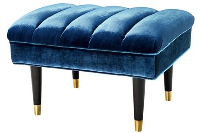 Casa Padrino Luxus Sitzbank Blau / Schwarz / Gold 68 x 50 x H. 45 cm - Hotel Möbel