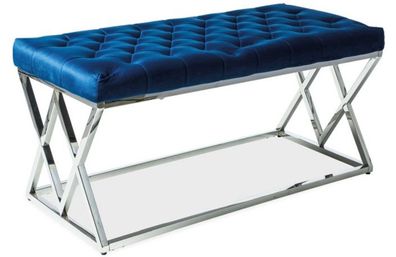 Casa Padrino Luxus Sitzbank Marineblau / Silber 100 x 48 x H. 46 cm - Gepolsterte Sam