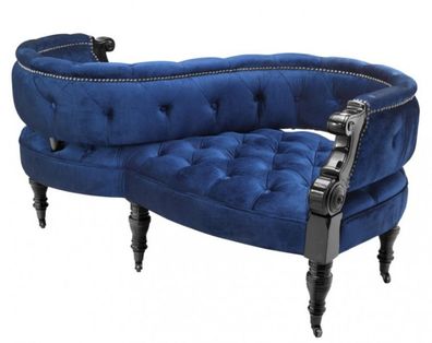 Casa Padrino Luxus Barock Doppel Sitzbank Royalblau / Schwarz Klavierlack - Doppelsof