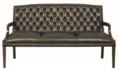 Casa Padrino Chesterfield Echtleder 3er Sitzbank mit Armlehnen Schwarz / Dunkelbraun