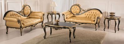 Casa Padrino Luxus Barock Wohnzimmer Set Gold / Schwarz - 2 Sofas & 1 Couchtisch & 2