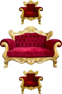 Casa Padrino Luxus Barock Wohnzimmer Set Bordeauxrot / Gold - 1 Barock Sofa & 2 Baroc