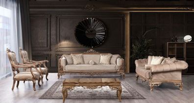 Casa Padrino Luxus Barock Wohnzimmer Set Grau / Braun - 2 Barock Sofas & 2 Barock Ses