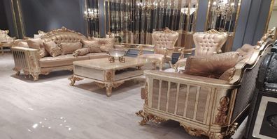 Casa Padrino Luxus Barock Wohnzimmer Set Kupferfarben / Silber - 2 Barock Sofas & 2 B