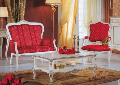 Casa Padrino Luxus Barock Wohnzimmer Set Rot / Weiß / Silber - 2 Barock Sofas & 2 Bar