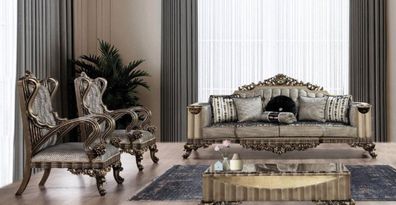 Casa Padrino Luxus Barock Wohnzimmer Set Silber / Schwarz / Gold - 2 Barock Sofas & 2