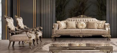 Casa Padrino Luxus Barock Wohnzimmer Set Grau / Beige / Silber / Gold - 2 Barock Sofa