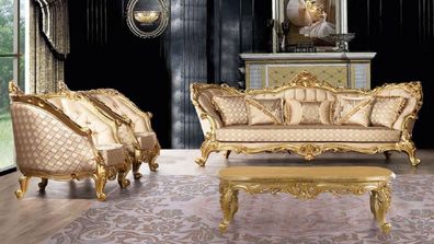 Casa Padrino Luxus Barock Wohnzimmer Set Gold - 2 Barock Sofas mit Muster & 2 Barock