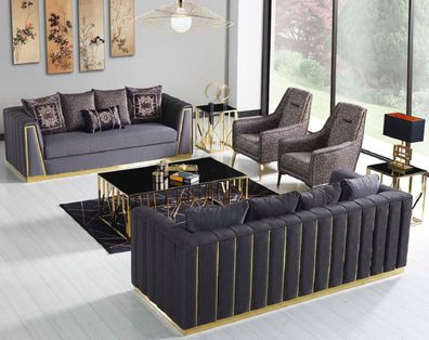 Casa Padrino Luxus Wohnzimmer Set Lila / Gold - 2 Sofas & 2 Sessel & 1 Couchtisch - M
