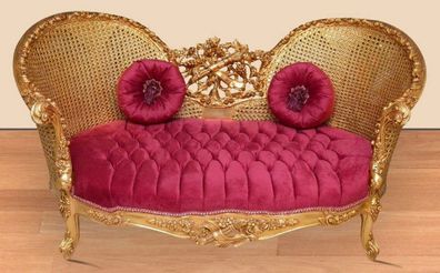Casa Padrino Barock Sofa Bordeauxrot / Gold - Handgefertigtes Wohnzimmer Sofa im Baro