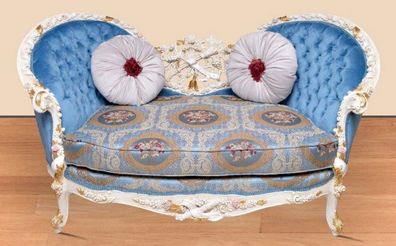 Casa Padrino Barock Sofa Blau Muster / Weiß / Gold - Handgefertigtes Wohnzimmer Sofa
