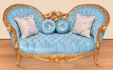 Casa Padrino Barock Sofa Hellblau / Gold - Handgefertigtes Wohnzimmer Sofa im Barocks