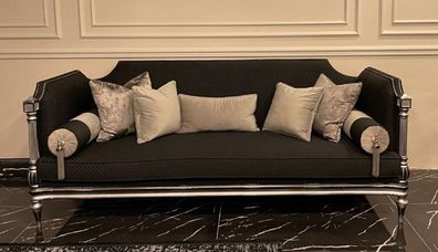 Casa Padrino Luxus Barock Sofa Schwarz / Silber - Handgefertigtes Wohnzimmer Sofa im