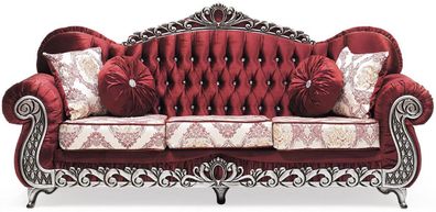 Casa Padrino Luxus Barock Sofa Bordeauxrot / Creme / Silber - Prunkvolles Wohnzimmer