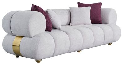 Casa Padrino Luxus 3er Sofa Grau / Gold - Modernes Wohnzimmer Sofa - Moderne Wohnzimm