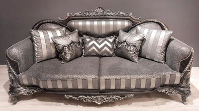 Casa Padrino Luxus Barock Sofa Silber / Grau / Schwarz / Silber - Prunkvolles Wohnzim