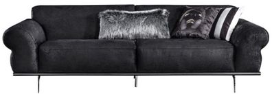 Casa Padrino Luxus Art Deco Wohnzimmer Sofa Schwarz / Silber 240 x 95 x H. 63 cm - Lu