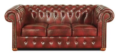 Casa Padrino Chesterfield Echtleder 3er Sofa Weinrot 200 x 90 x H. 78 cm - Luxus Koll