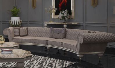 Casa Padrino Luxus Art Deco Sofa Grau / Gold - Gebogenes Wohnzimmer Sofa - Hotel Sofa