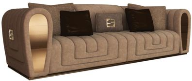 Casa Padrino Luxus Wildleder Sofa mit dekorativen Kissen Taupefarben / Gold 260 x 100