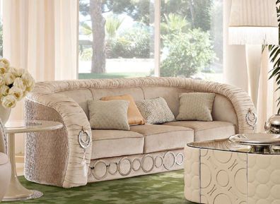 Casa Padrino Luxus Sofa mit Metall Ornamenten Beige / Silber 260 x 103 x H. 80 cm - L
