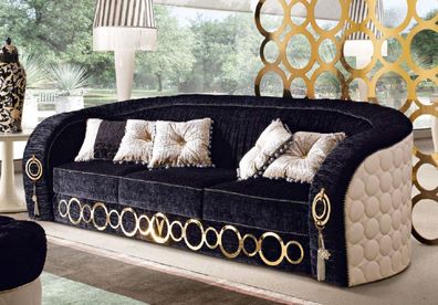 Casa Padrino Luxus Sofa mit Metall Ornamenten Schwarz / Beige / Gold 260 x 103 x H. 8