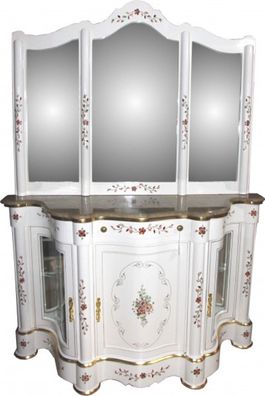 Casa Padrino Luxus Barock Schrank mit Spiegelkonsole Weiß Handbemalt mit Marmorplatte
