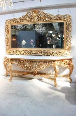 Riesige Casa Padrino Barock Spiegelkonsole Gold mit weißer Marmorplatte - Luxus Wohnz