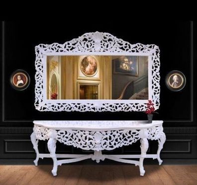 Riesige Casa Padrino Barock Spiegelkonsole Weiß mit weißer Marmorplatte - Luxus Wohnz