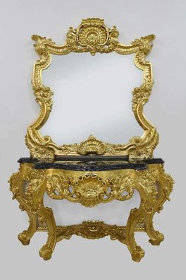 Casa Padrino Barock Spiegelkonsole mit Marmorplatte Gold Schwarz 120 x H. 220 cm