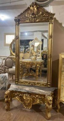 Casa Padrino Barock Spiegelkonsole mit Marmorplatte Gold / Grau - Barock Konsole mit