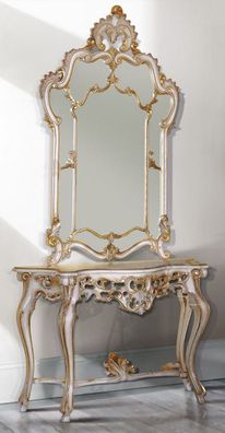 Casa Padrino Luxus Barock Spiegelkonsole Weiß / Antik Gold 125 x 41 x H. 232 cm - Pru