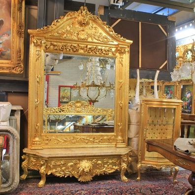 Casa Padrino Luxus Barock Spiegelkonsole Gold Lion mit Marmorplatte - Luxus Wohnzimme