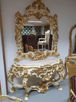 Casa Padrino Luxus Barock Spiegelkonsole Creme / Gold - Prunkvoller Massivholz Konsol