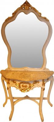 Casa Padrino Barock Spiegelkonsole mit Marmorplatte Creme/Gold - Antik Look