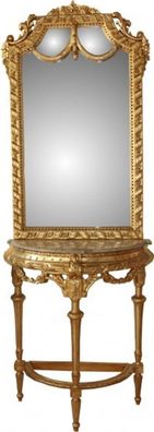 Casa Padrino Barock Spiegelkonsole in Gold mit Marmorplatte Mod4 - Antik Look