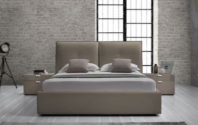 Modernes Doppelbett Agata mit Polsterung aus Kunstleder in Grau / Braun