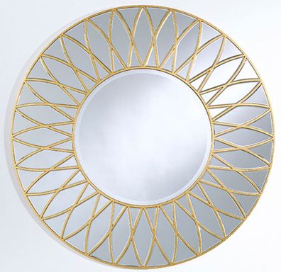 Casa Padrino Luxus Spiegel mit Blütenblatt Motiv Gold Ø 100 cm - Luxus Qualität