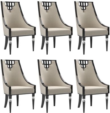 Casa Padrino Luxus Art Deco Esszimmer Stuhl Set Beige / Schwarz / Silber 55 x 55 x H.