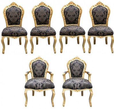 Casa Padrino Barock Esszimmer Set 4 Stühle ohne Armlehnen + 2 Stühle mit Armlehnen -
