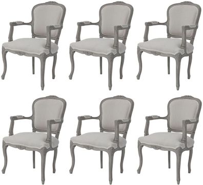 Casa Padrino Luxus Barock Esszimmer Stuhl Set Grau - 6 handgefertigte Esszimmerstühle