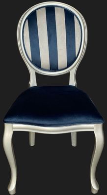 Casa Padrino Barock Esszimmer Stuhl Blau / Silber - Handgefertigter Antik Stil Stuhl