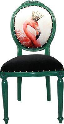 Casa Padrino Barock Luxus Esszimmer Stuhl ohne Armlehnen Flamingo mit Krone mit Bling