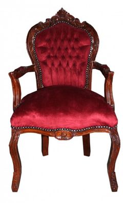 Casa Padrino Barock Esszimmer Stuhl mit Armlehnen Bordeaux / Braun