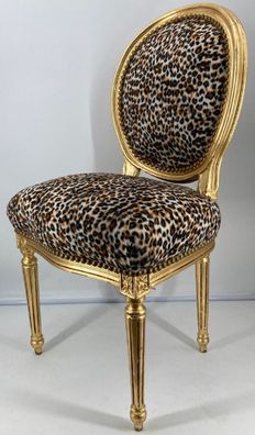 Casa Padrino Barock Esszimmer Stuhl Medaillon Leopard / Gold - Handgefertigter Massiv