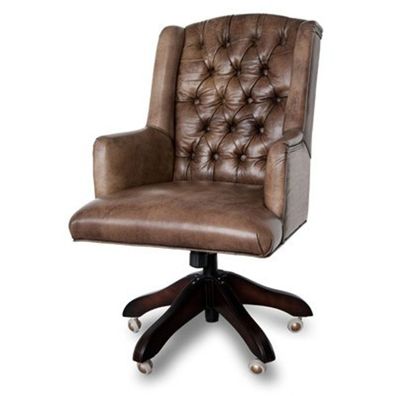 Casa Padrino Luxus Echtleder Chefsessel Büro Stuhl Medium Braun Drehstuhl Schreibtisc
