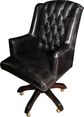 Casa Padrino Luxus Echtleder Chefsessel Büro Stuhl Schwarz Vintage Look Leder Drehstu