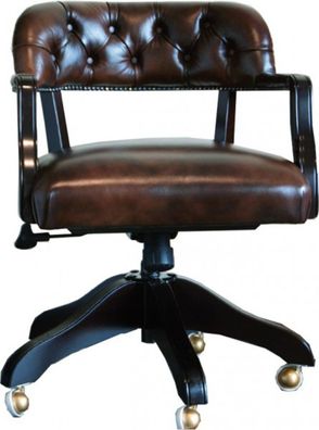 Casa Padrino Luxus Echtleder Büro Stuhl Braun Drehstuhl Schreibtisch Stuhl - Chefsess