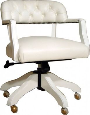 Casa Padrino Luxus Echtleder Büro Stuhl Weiß Drehstuhl Schreibtisch Stuhl - Chefsesse